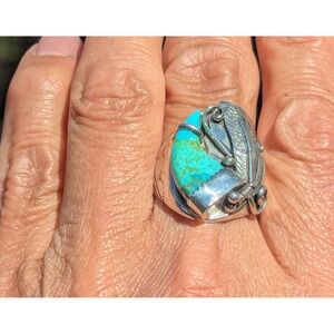 Men's Native‎ American Sterling Silver Handmade Turquoise Jewelry Sz 12.75 ***